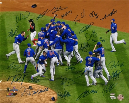 2016 Chicago Cubs Team Signed 16x20 World Series Celebration Photo With 26 Signatures Including Bryant, Rizzo, & Zobrist (Fanatics & Schwartz)